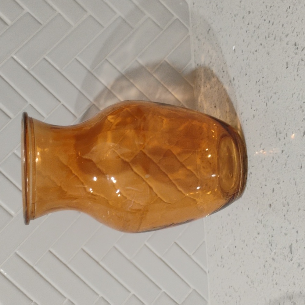 Amber Color 8" Glass Vase with Curved Silhouette and Glossy Finish